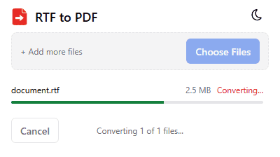 RTF to PDF popup while a file is converting